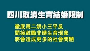 四川取消生育结婚限制。彻底为二奶小三平反，閰接鼓励非婚生育现象，将会造成更多的社会问题。2023.01.30NO1702