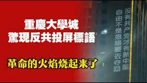重庆大学城，惊现反共投屏标语。革命的火焰烧起来了。2025.08.29NO2943