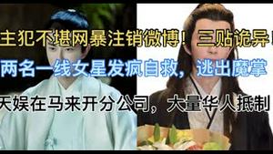 主犯不堪网暴注销微博，发3诡异贴！两名一线女星发疯自救，逃出魔掌！天娱在马来开分公司，大量华人抵制！